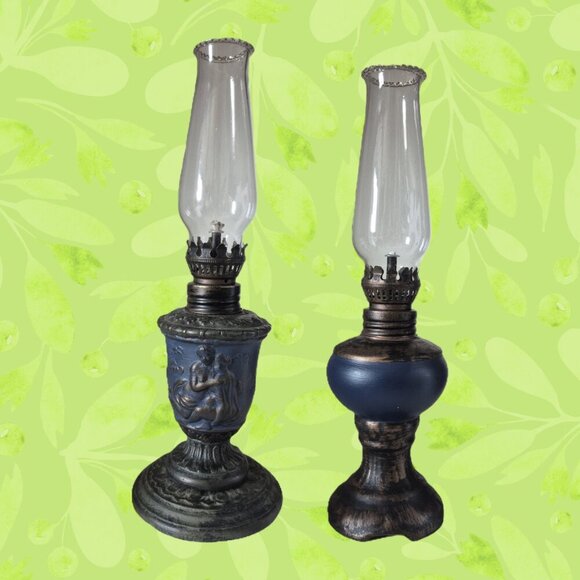 Rayflam Other - RAYFLAM 2 Mini Oil Lamps Blue Brass Bronze